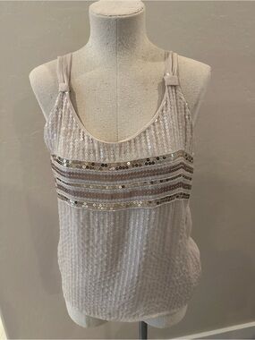 White House Black Market Cream Sequin-Embellished Scoop Neck Tank